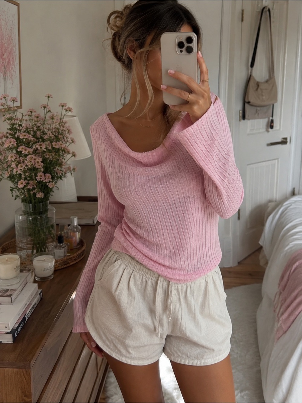 Lane Bryant Pink Ribbed Cowl Neck Long Sleeve Top 14/16